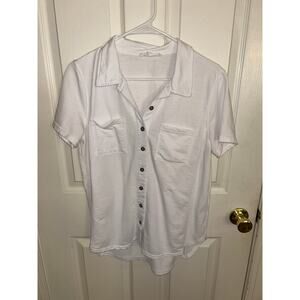 Jane + Delancey White  Button Up Polo Shirt‎ SS Size Medium
